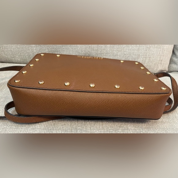 MICHAEL KORS SANDRINE STUDDED BROWN CROSSBODY WOMENS HANDBAG - Picture 7 of 8